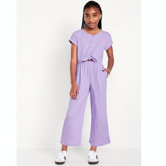 Girls Short Sleeve Tie-Knot Jumpsuit Romper in Purple Lavender Old Navy - Picture 4 of 4